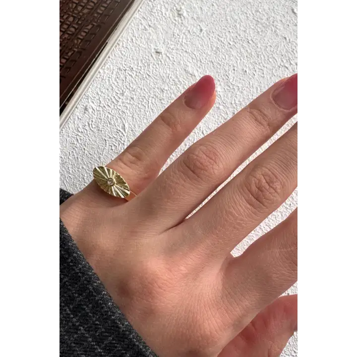 Vintage Gold Göz Motifli Nokta Zirkon Taşlı Tasarım Ayarlanabilir Serçe Parmak Yuzugu Çelik Yüzük