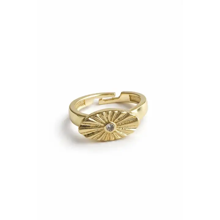 Vintage Gold Göz Motifli Nokta Zirkon Taşlı Tasarım Ayarlanabilir Serçe Parmak Yuzugu Çelik Yüzük