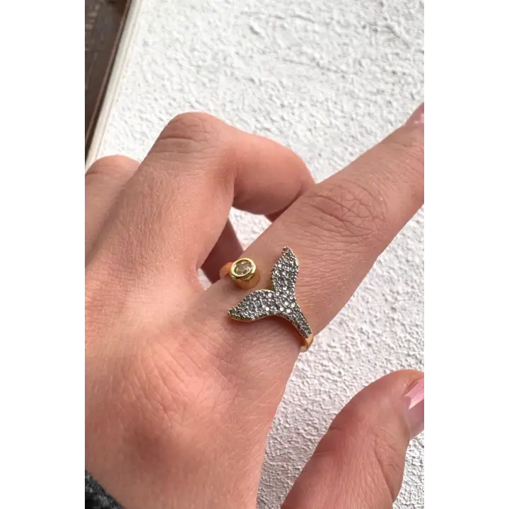 Çift Renk Seri Mermaid Balık Kuyruğu Tasarım Zirkon Taşlı Ayarlanabilir Çelik Yüzük Kararmaz