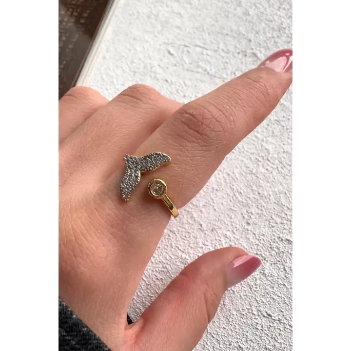 Çift Renk Seri Mermaid Balık Kuyruğu Tasarım Zirkon Taşlı Ayarlanabilir Çelik Yüzük Kararmaz