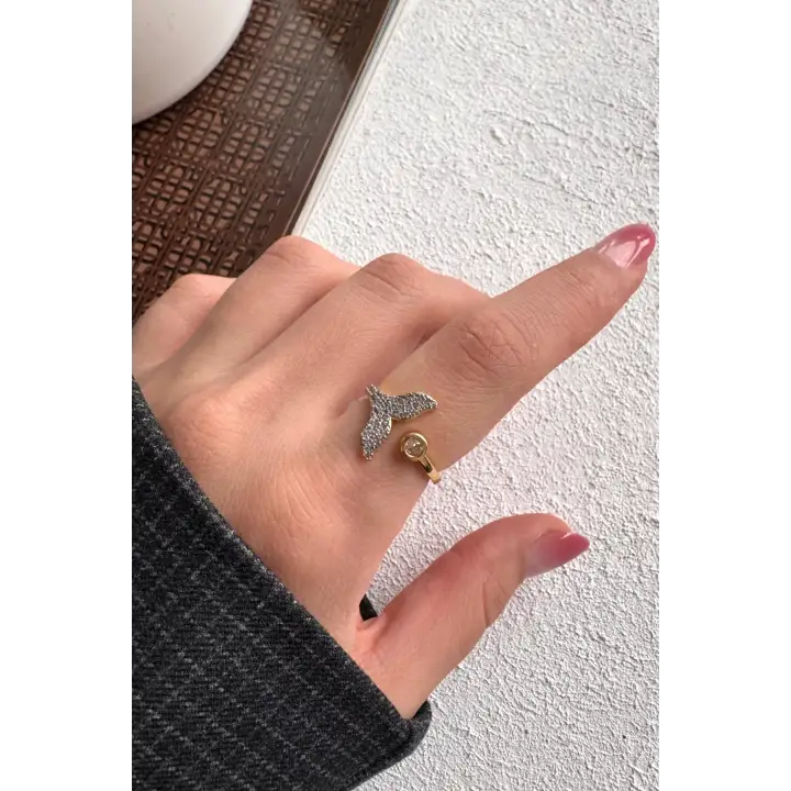 Çift Renk Seri Mermaid Balık Kuyruğu Tasarım Zirkon Taşlı Ayarlanabilir Çelik Yüzük Kararmaz