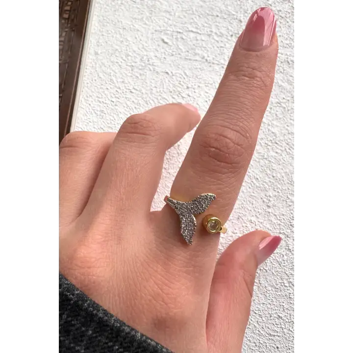 Çift Renk Seri Mermaid Balık Kuyruğu Tasarım Zirkon Taşlı Ayarlanabilir Çelik Yüzük Kararmaz