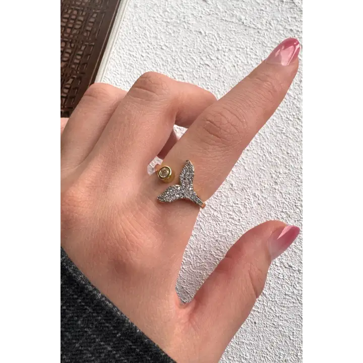 Çift Renk Seri Mermaid Balık Kuyruğu Tasarım Zirkon Taşlı Ayarlanabilir Çelik Yüzük Kararmaz