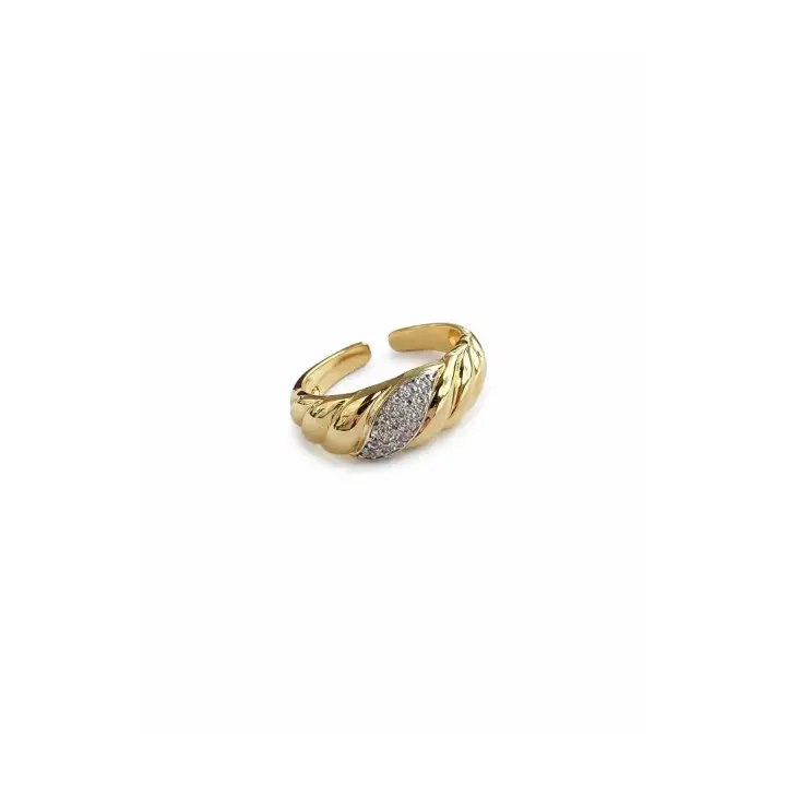 Çift Renk Seri Zirkon Taşlı Royal Chain Tasarım Ayarlanabilir Çelik Yüzük Kararmaz Renk Atmaz