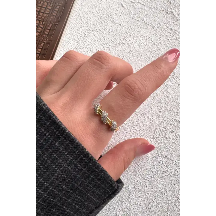 Çift Renk Seri Modern Bamboo Tasarım Ayarlanabilir Çelik Yüzük Kararmaz Renk Atmaz