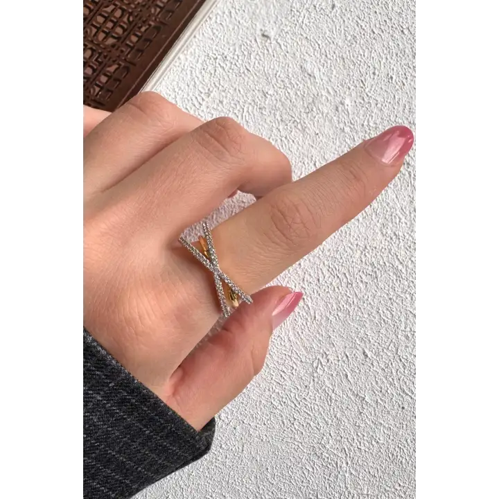 Çift Renk Seri X Glow Tasarım Zirkon Taşlı Ayarlanabilir Çelik Yüzük Kararmaz Renk Atmaz