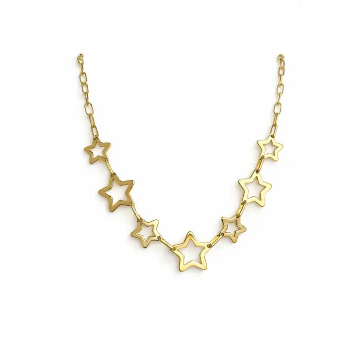 Çoklu Yıldız Tasarım Gold 45 Cm Kadın Çelik Kolye Altın Kararmaz Renk Atmaz