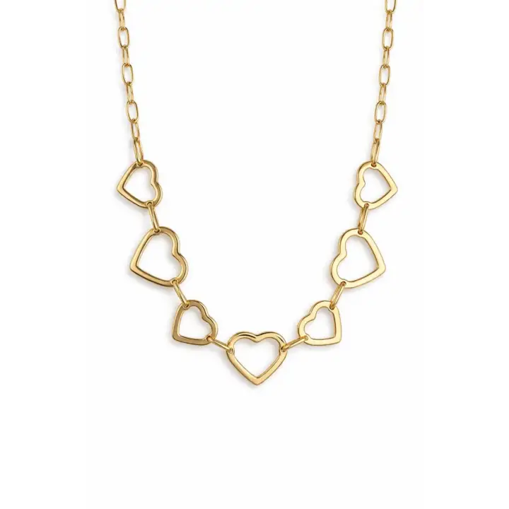 Çoklu Kalp Tasarım Gold 45 Cm Kadın Çelik Kolye Altın Kararmaz Renk Atmaz