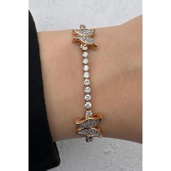 Rose Gold Zirkon Taşlı Kelebek Figürlü Tennis Kadın Çelik Bileklik Kararmaz Renk Atmaz