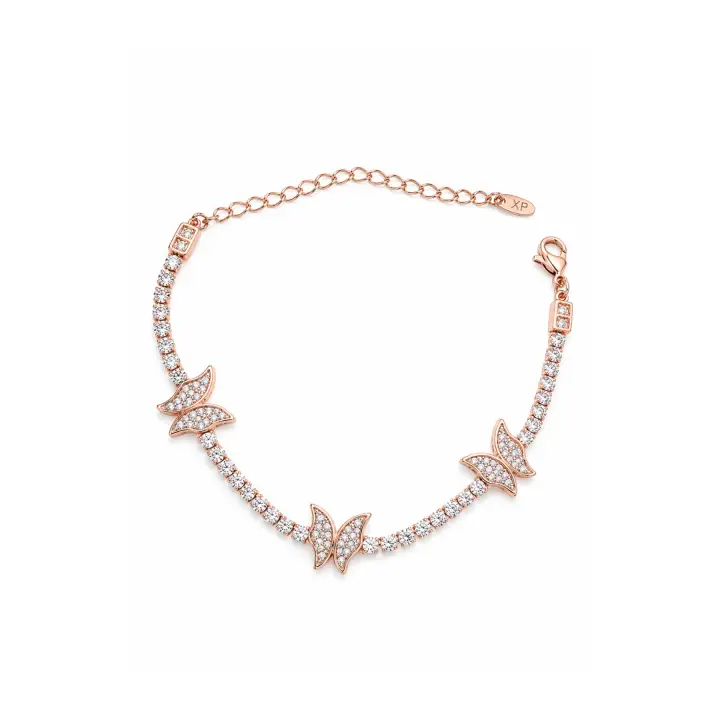 Rose Gold Zirkon Taşlı Kelebek Figürlü Tennis Kadın Çelik Bileklik Kararmaz Renk Atmaz