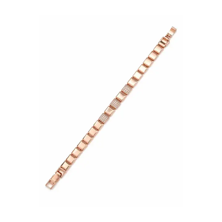 Rose Gold Kare Plaka Detaylı Zirkon Taşlı Kadın Çelik Bileklik Kararmaz Renk Atmaz