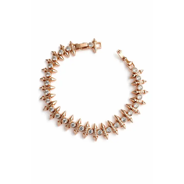 Rose Gold Çivili Spike Zirkon Taşlı Kadın Çelik Bileklik Kararmaz Renk Atmaz