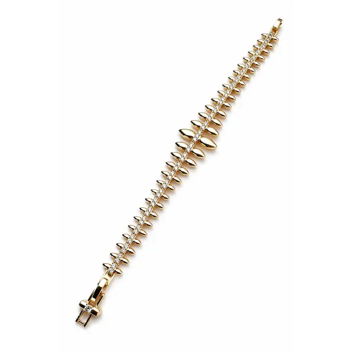 Cm Jewelry Gold Renk Yaprak Form Zirkon Taşlı Kadın Çelik Bileklik Kararmaz Renk Atmaz