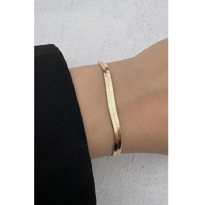 Rose Gold İtalyan Zincir Minimal Kadın Çelik Bileklik Kararmaz Renk Atmaz