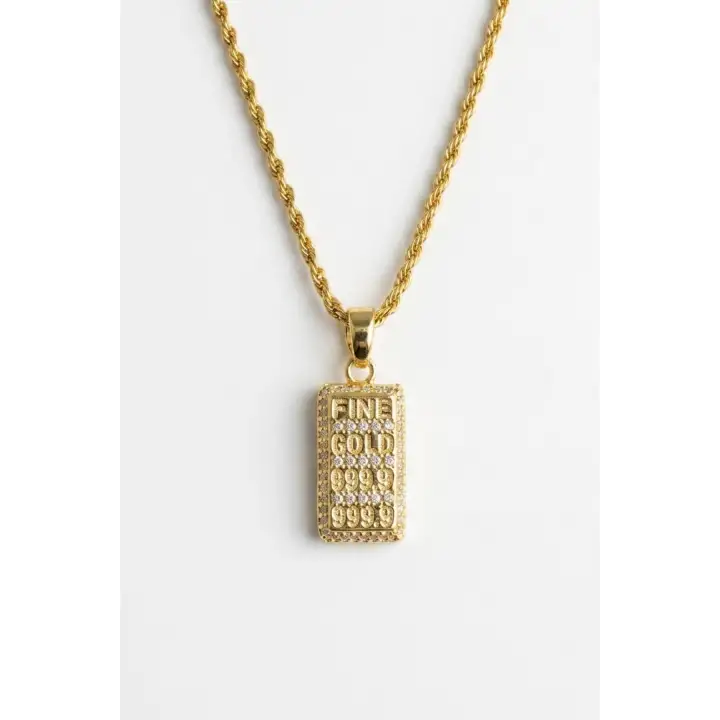 60 Cm Gold Plaka Fine Gold Yazılı Zincir Kadın Çelik Kolye Altın Kararmaz Renk Atmaz