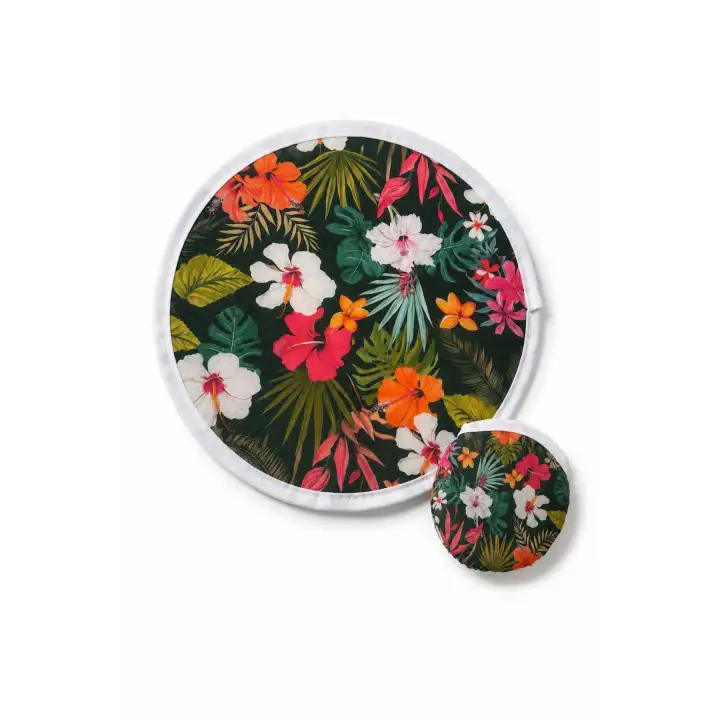 Katlanabilir Japon Yelpazesi 20 cm Mini El Yelpazesi Kılıflı Çantalık Tropical Bloom Aksesuar Siyah