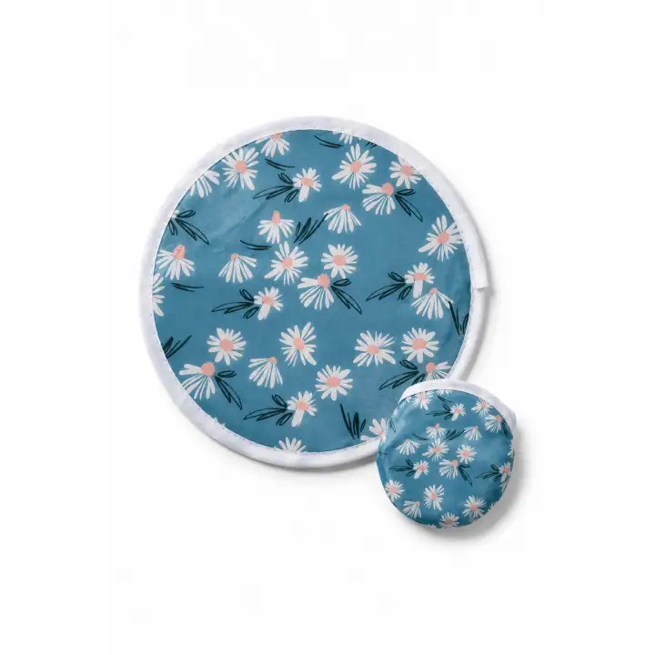 Katlanabilir Japon Yelpazesi 20 cm Mini El Yelpazesi Çantalık Kılıflı Blue Daisy Aksesuar Mavi