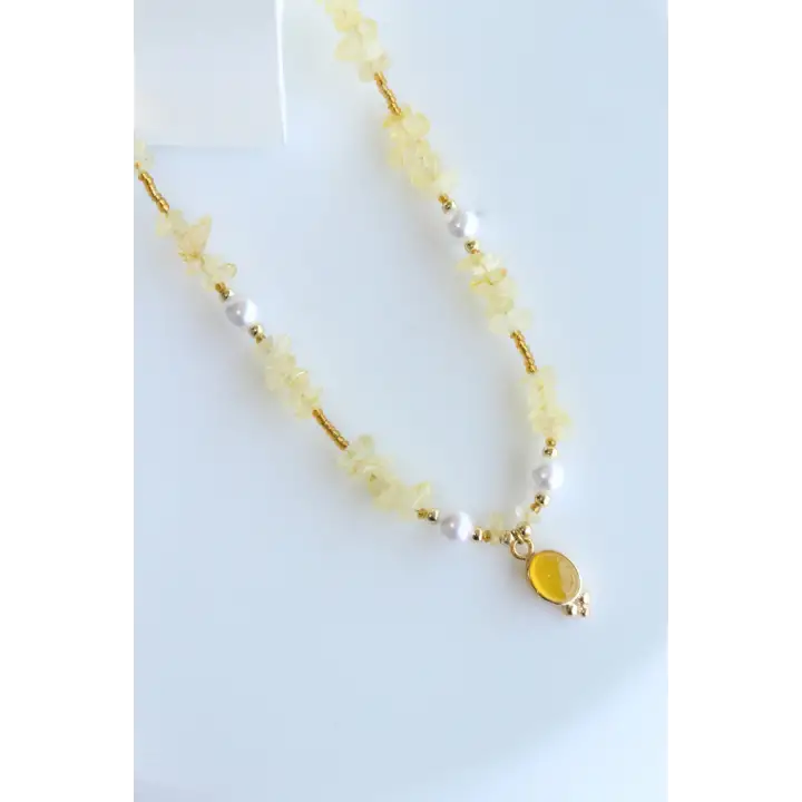 Yeni Sezon Incili Altın Renk Boncuklu 2 Cm Oval Uçlu 45 Cm Tasarım Bijuteri Doğal Taş Kolye Kararmaz