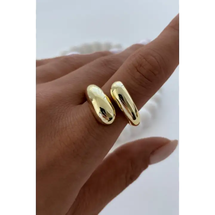 İthal Cilalı Damla Model Bombe Tasarım Ayarlanabilir Kadın Çelik Yüzük Gold Kararmaz Renk Atmaz