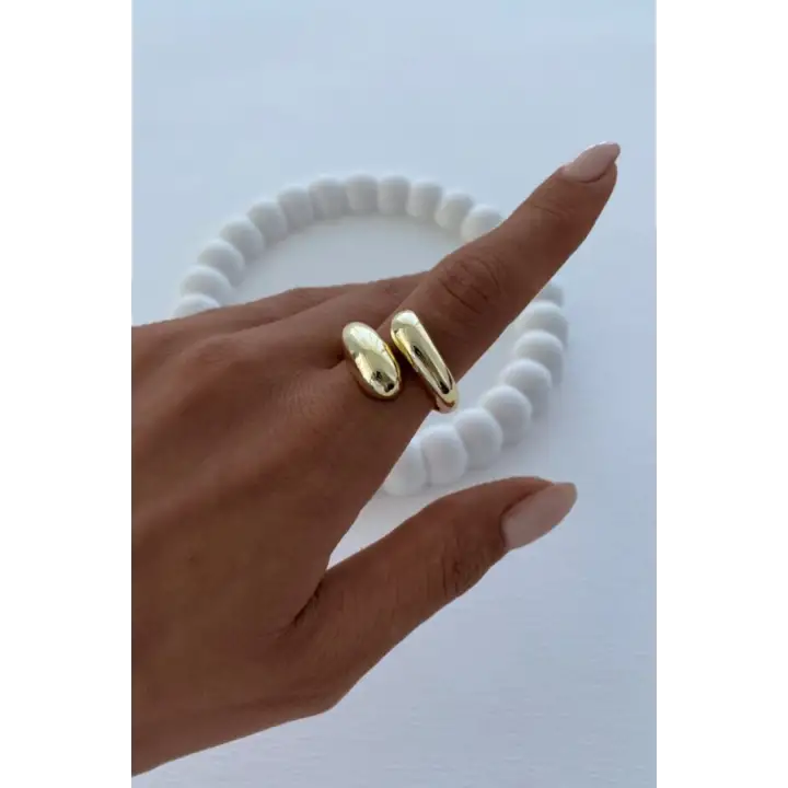 İthal Cilalı Damla Model Bombe Tasarım Ayarlanabilir Kadın Çelik Yüzük Gold Kararmaz Renk Atmaz