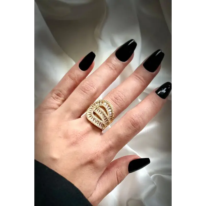 Yeni Sezon Baget Taşlı Özel Tasarım Gemici Düğüm Büyük Sarmal Ayarlanabilir Kadın Çelik Yüzük Gold