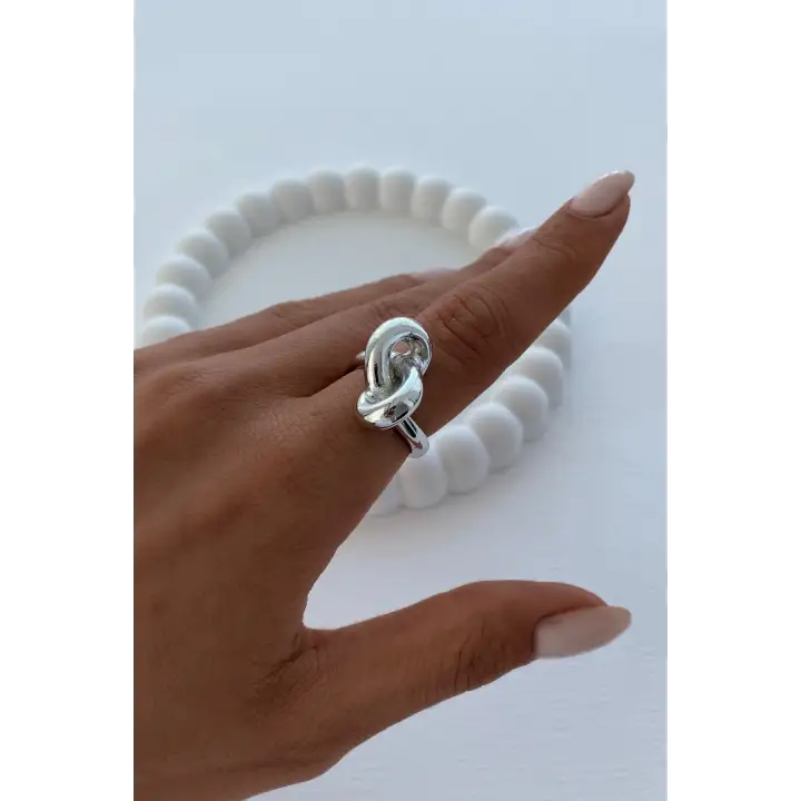 Cilalı Model Düğüm Tasarım Günlük Ayarlanabilir Kadın Çelik Yüzük Gümüş Kararmaz Renk Atmaz
