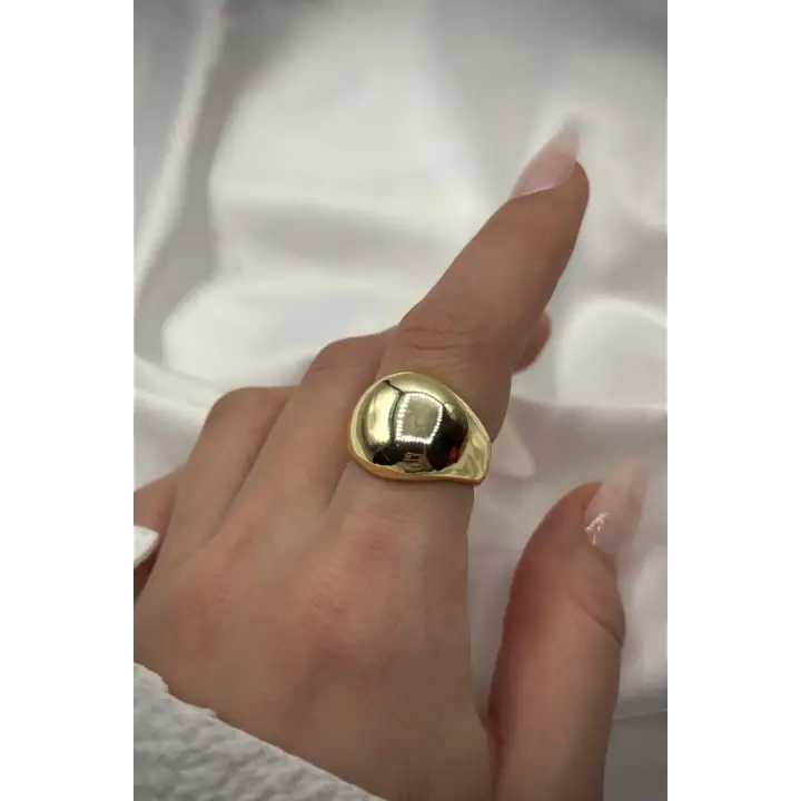 Yeni Sezon Nokta Tasarım Bombeli Cilalı Model Ayarlanabilir Kadın Çelik Yüzük Gold Kararmaz