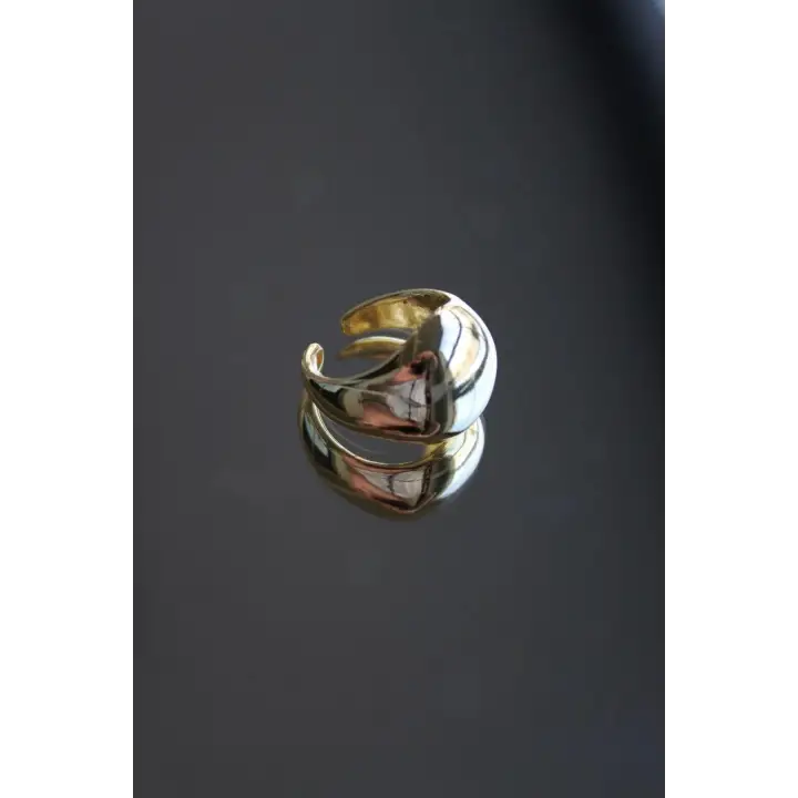 Yeni Sezon Nokta Tasarım Bombeli Cilalı Model Ayarlanabilir Kadın Çelik Yüzük Gold Kararmaz
