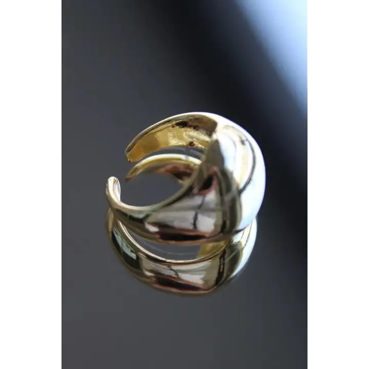 Yeni Sezon Nokta Tasarım Bombeli Cilalı Model Ayarlanabilir Kadın Çelik Yüzük Gold Kararmaz