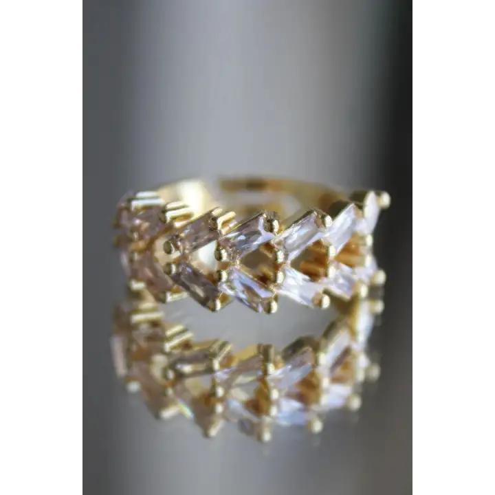 Yeni Sezon Çapraz Full Baget Zirkon Taşlı Model Ayarlanabilir Kadın Çelik Yüzük Gold Kararmaz