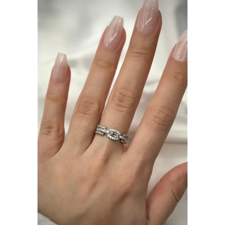 Baget Zirkon Taşlı Vintage Model Ayarlanabilir Kadın Çelik Yüzük Gümüş Kararmaz Renk Atmaz