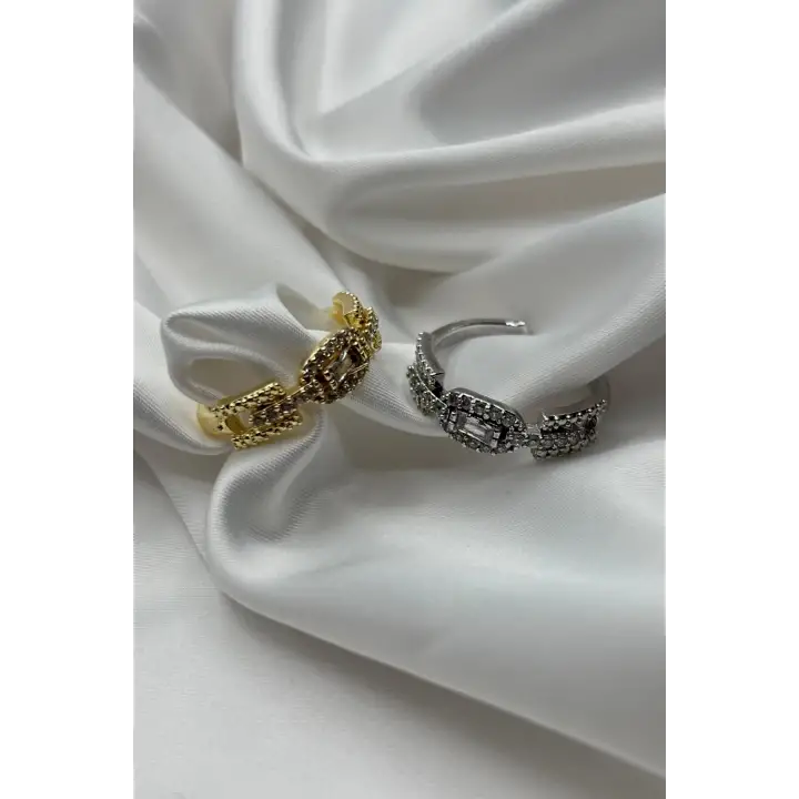 Baget Zirkon Taşlı Vintage Model Ayarlanabilir Kadın Çelik Yüzük Gümüş Kararmaz Renk Atmaz