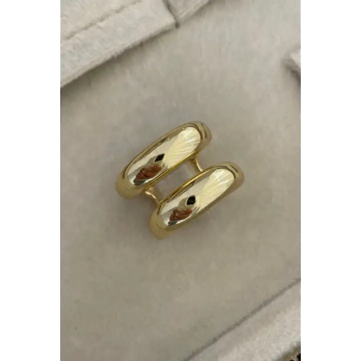 Özel Cilalı Ikili Görünüm Ayarlanabilir Kadın Çelik Yüzük Gold Kararmaz Renk Atmaz