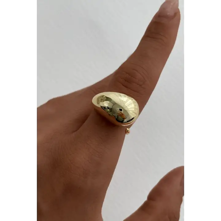Cilalı Droplet Tasarım Kadın Çelik Yüzük Gold Kararmaz Renk Atmaz