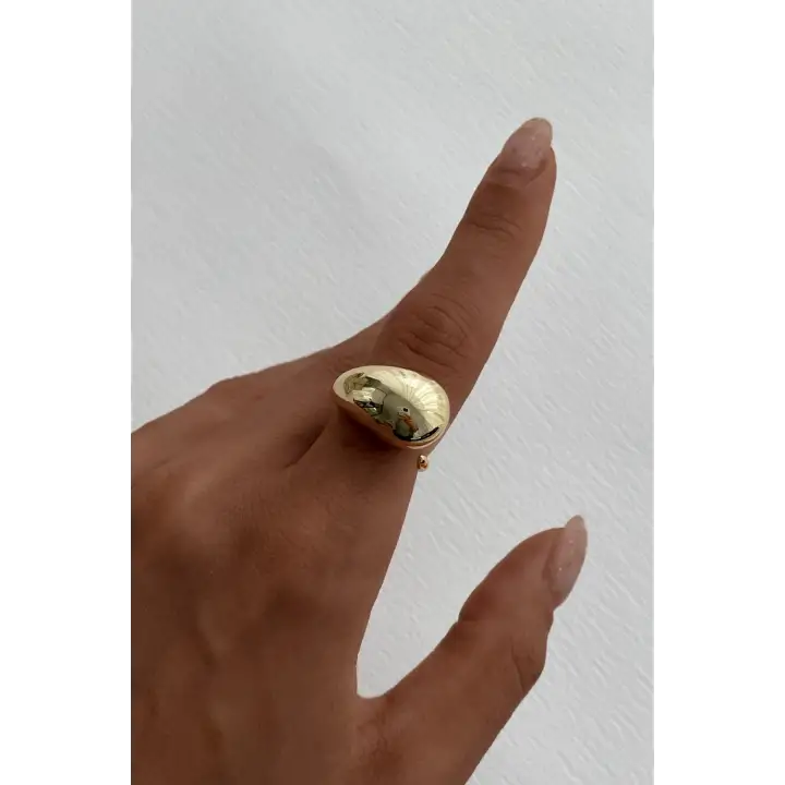 Cilalı Droplet Tasarım Kadın Çelik Yüzük Gold Kararmaz Renk Atmaz