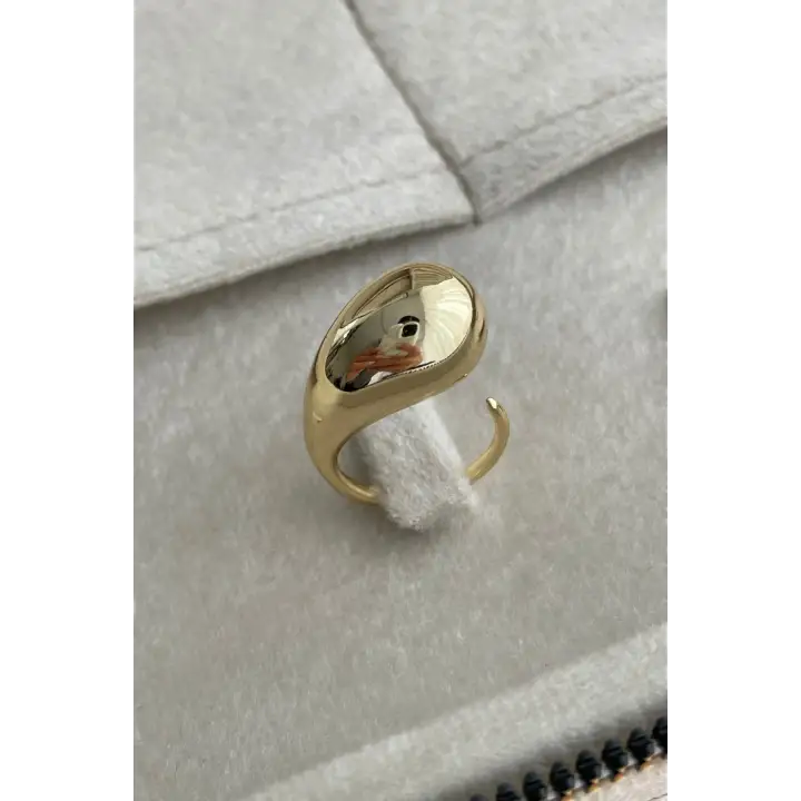 Cilalı Droplet Tasarım Kadın Çelik Yüzük Gold Kararmaz Renk Atmaz