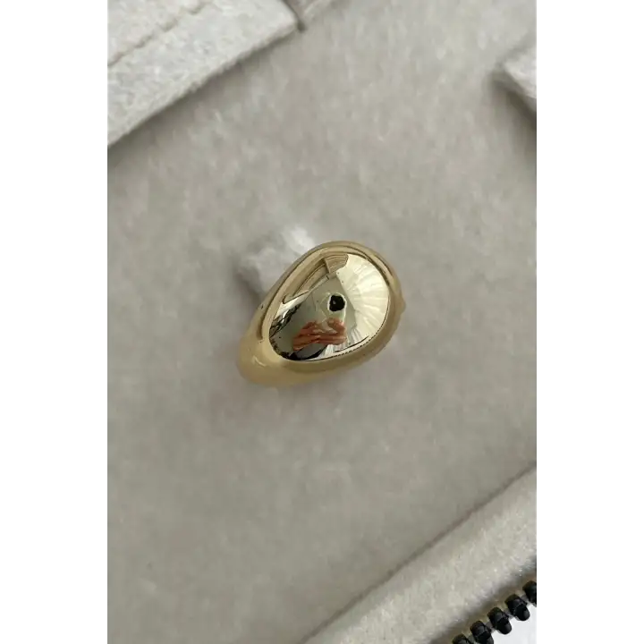 Cilalı Droplet Tasarım Kadın Çelik Yüzük Gold Kararmaz Renk Atmaz
