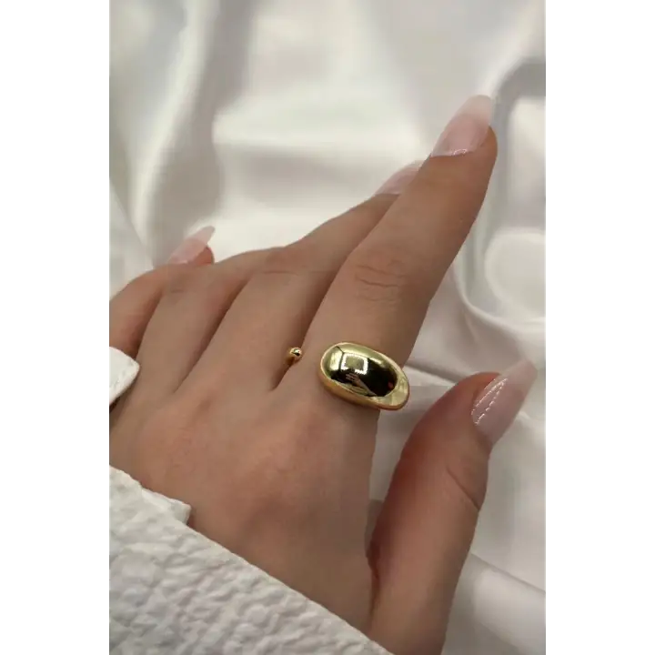 Cilalı Droplet Tasarım Kadın Çelik Yüzük Gold Kararmaz Renk Atmaz