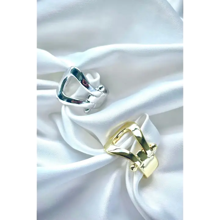 Belt Tasarım Cilalı Ayarlanabilir Kadın Çelik Yüzük Gold Kararmaz Renk Atmaz