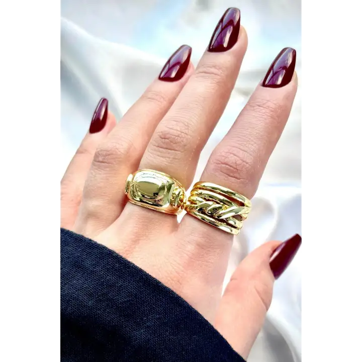 Braids Tasarım Cilalı Ayarlanabilir Kadın Çelik Yüzük Gold Kararmaz Renk Atmaz