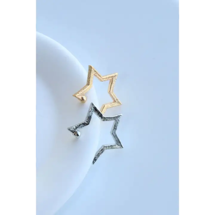 Yıldız Tasarım Sıkıştırmalı Earcuff Kıkırdak Çelik Küpe Gold Kararmaz Renk Atmaz