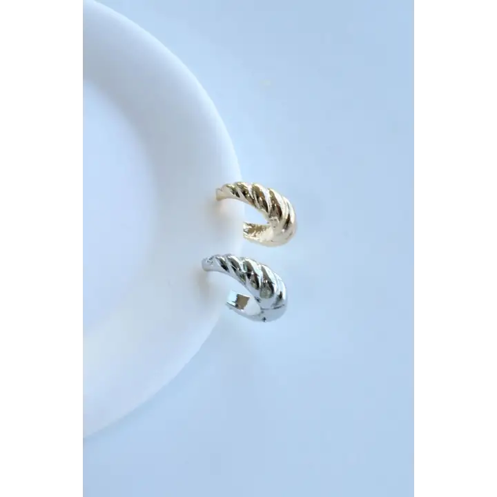 Burgu Tasarım Sıkıştırmalı Earcuff Kıkırdak Çelik Küpe Gümüş Kararmaz Renk Atmaz