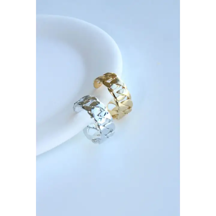 Gumet Tasarım Sıkıştırmalı Earcuff Kıkırdak Kadın Çelik Küpe Gümüş Kararmaz Renk Atmaz