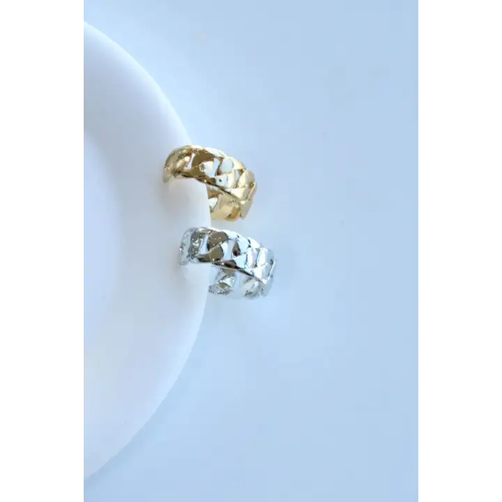 Gumet Tasarım Sıkıştırmalı Earcuff Kıkırdak Kadın Çelik Küpe Gümüş Kararmaz Renk Atmaz