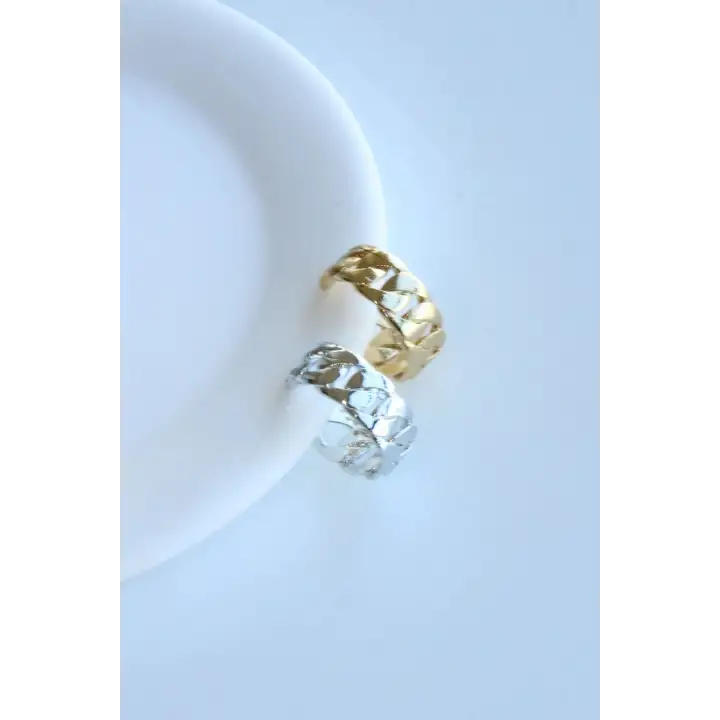 Gumet Tasarım Sıkıştırmalı Earcuff Kıkırdak Kadın Çelik Küpe Gümüş Kararmaz Renk Atmaz