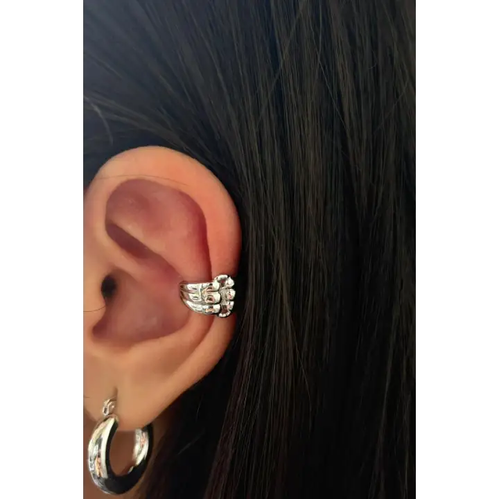 Çoklu Görünüm Sıkıştırmalı Earcuff Kıkırdak Kadın Çelik Küpe Gümüş Kararmaz Renk Atmaz