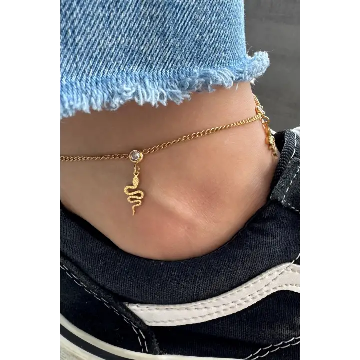 Sallantılı Yılan Model Kadın Halhal Gold Kararmaz Renk Atmaz