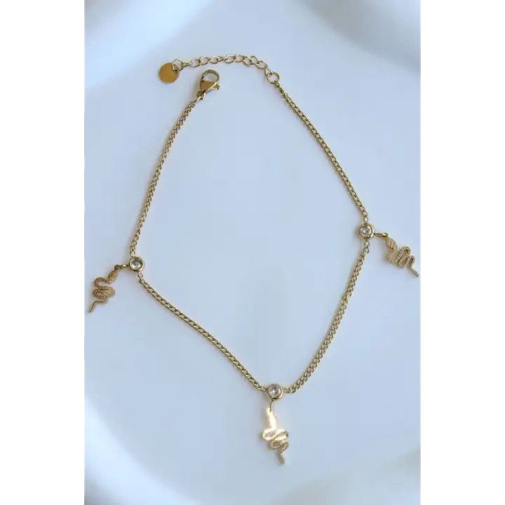 Sallantılı Yılan Model Kadın Halhal Gold Kararmaz Renk Atmaz