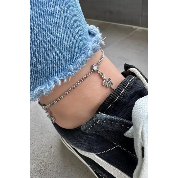 Sallantılı Yılan Model Kadın Halhal Gümüş Kararmaz Renk Atmaz