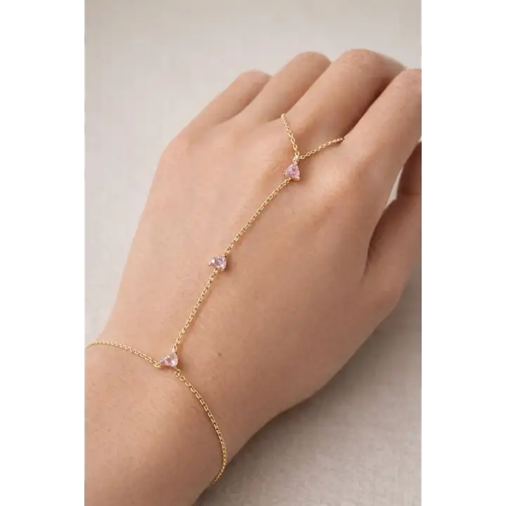 Pembe Zirkon Taşlı Tasarım Kadın Şahmeran Gold Kararmaz Renk Atmaz